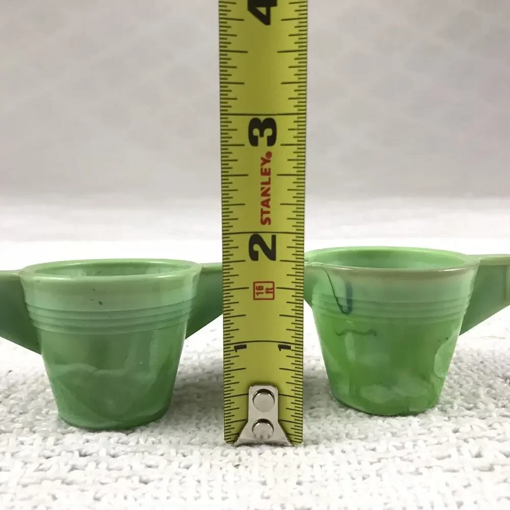 Jade Toy Tea Set Creamer Sugar Bowl Chiquita Green Glass 1930s J. Pressman